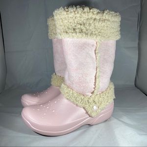 Crocs Winter Boots Pink Nadia Mid Calf Snow Clogs